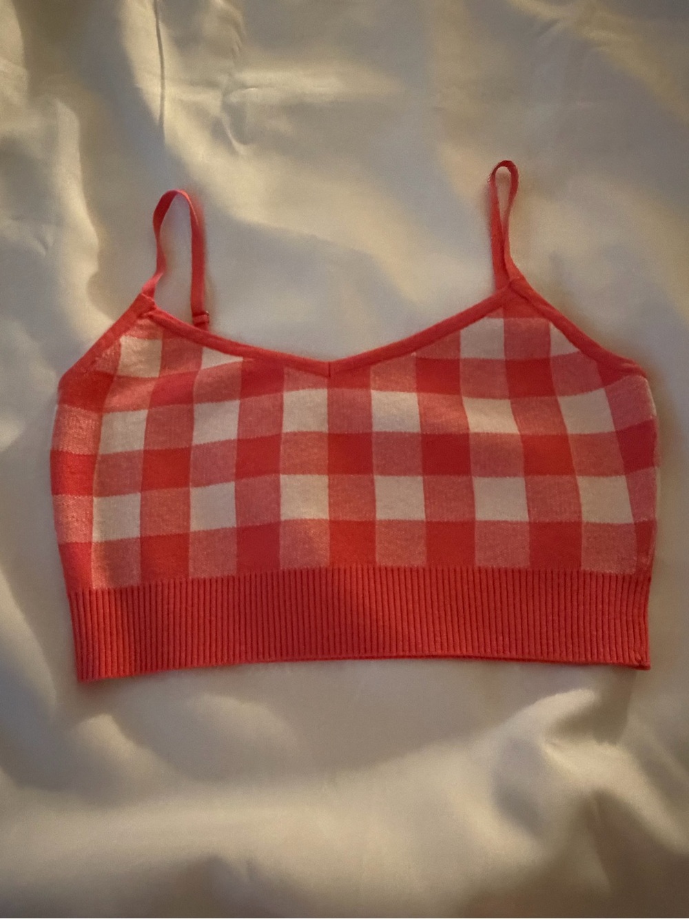 Lulus Checked Pink Cropped Cami Top